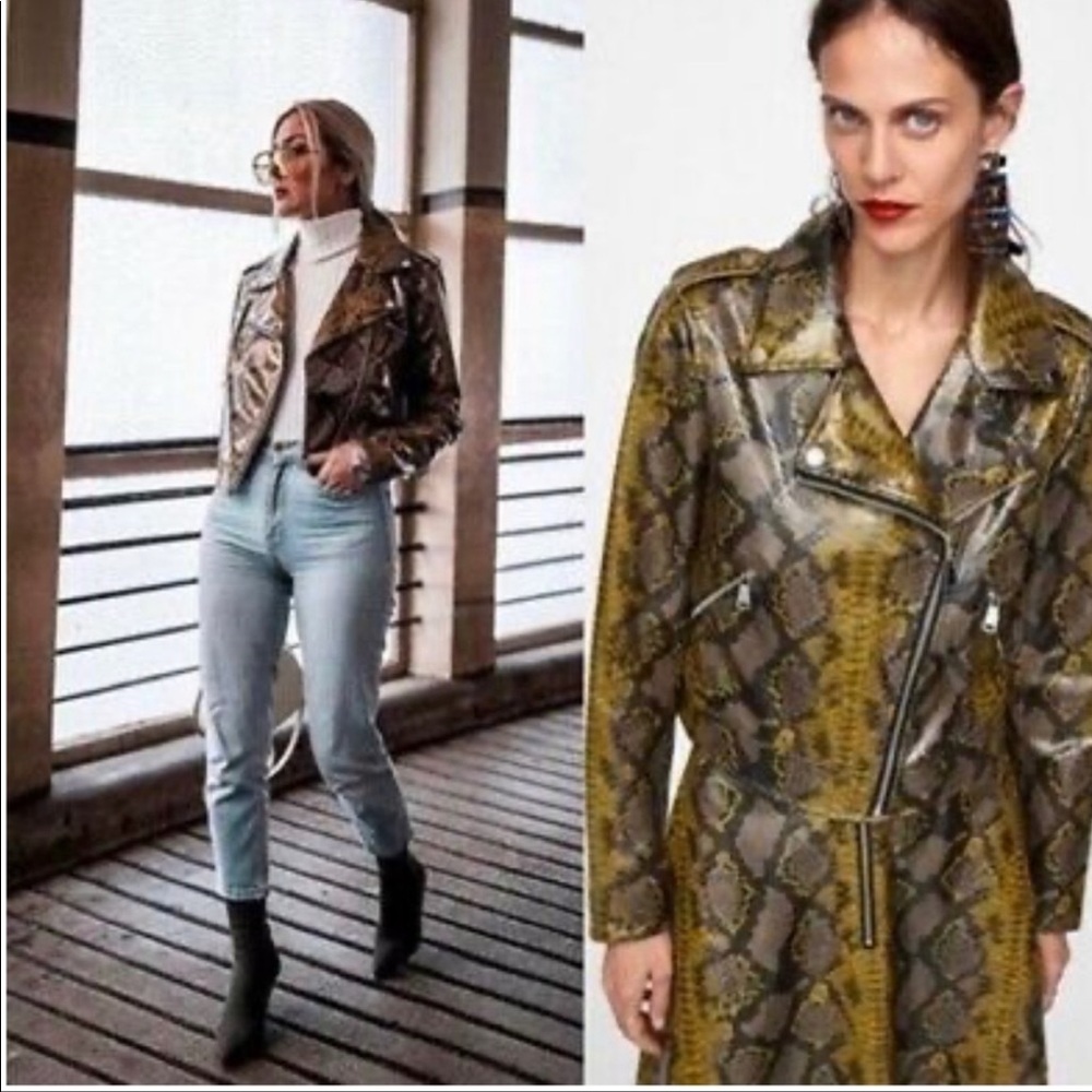 NWOT Zara Snakeskin Printed Biker Jacket